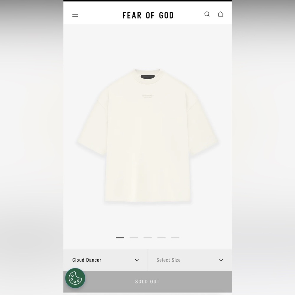 FEAR OF GOD ESSENTIALS TEE - CLOUD DANCER - SMALL ( SOLD OUT )